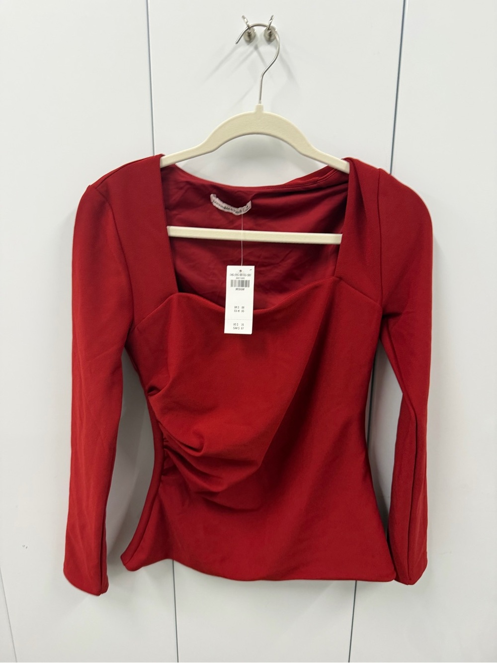 Abercrombie & Fitch Red Long-Sleeve Draped Front Top